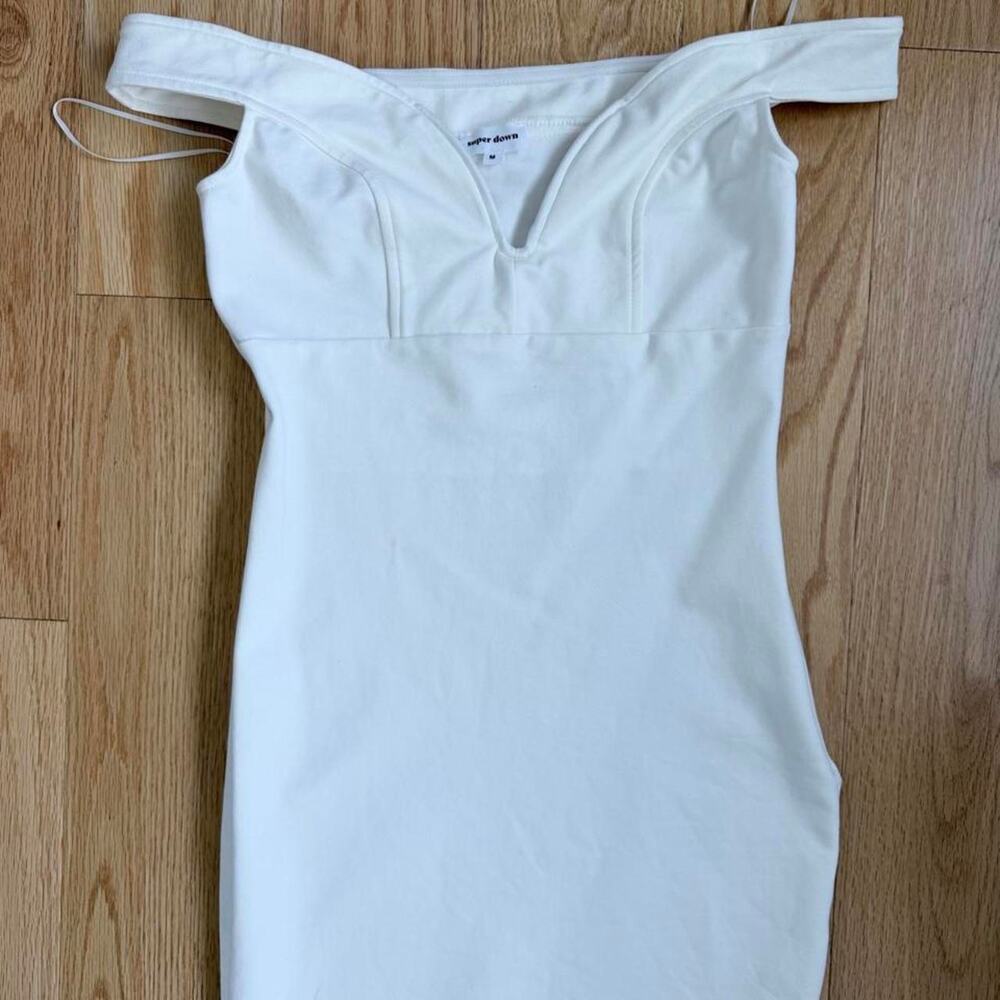 Super down cream square neck minidress